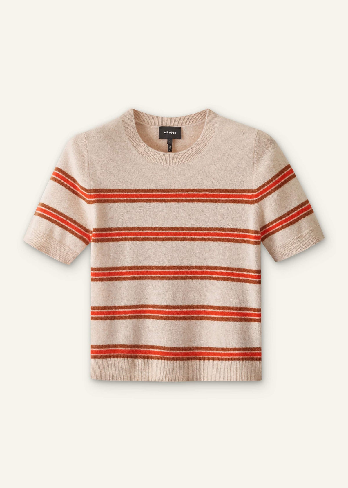 ME+EM Cream Cashmere Stripe Crop Knit Tee