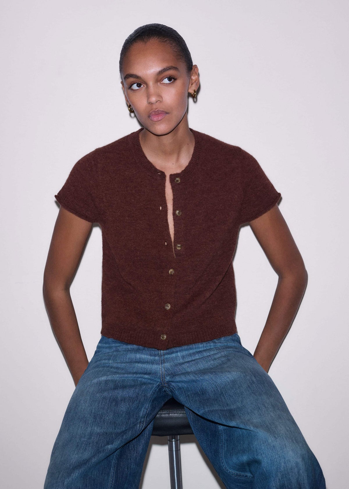 ME+EM Cinnamon Alpaca Button-Through Knit Baby Tee