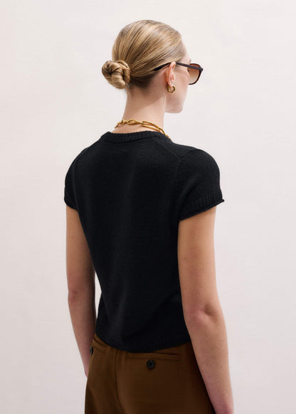 ME+EM Black Cashmere V-Neck Shrunken Baby Tee