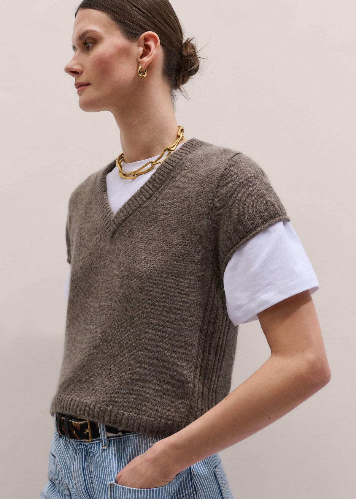 ME+EM Hazelnut Merino Cashmere Silk V-Neck Baby Tee