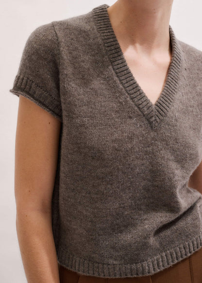 ME+EM Hazelnut Merino Cashmere Silk V-Neck Baby Tee