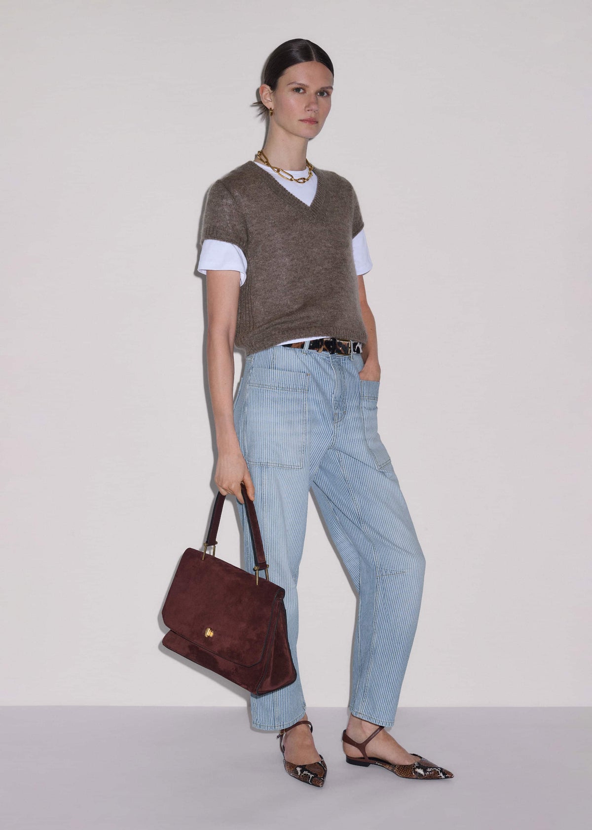 ME+EM Hazelnut Merino Cashmere Silk V-Neck Baby Tee