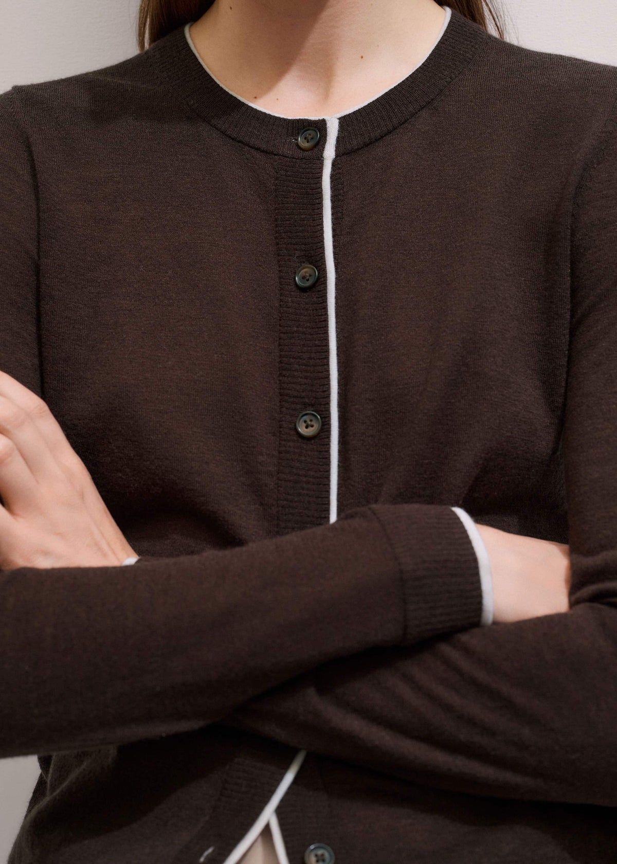 ME+EM Brown Barely There Contrast Slim Cardigan