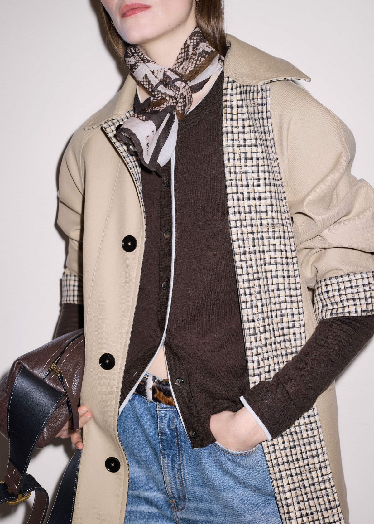 ME+EM Brown Barely There Contrast Slim Cardigan