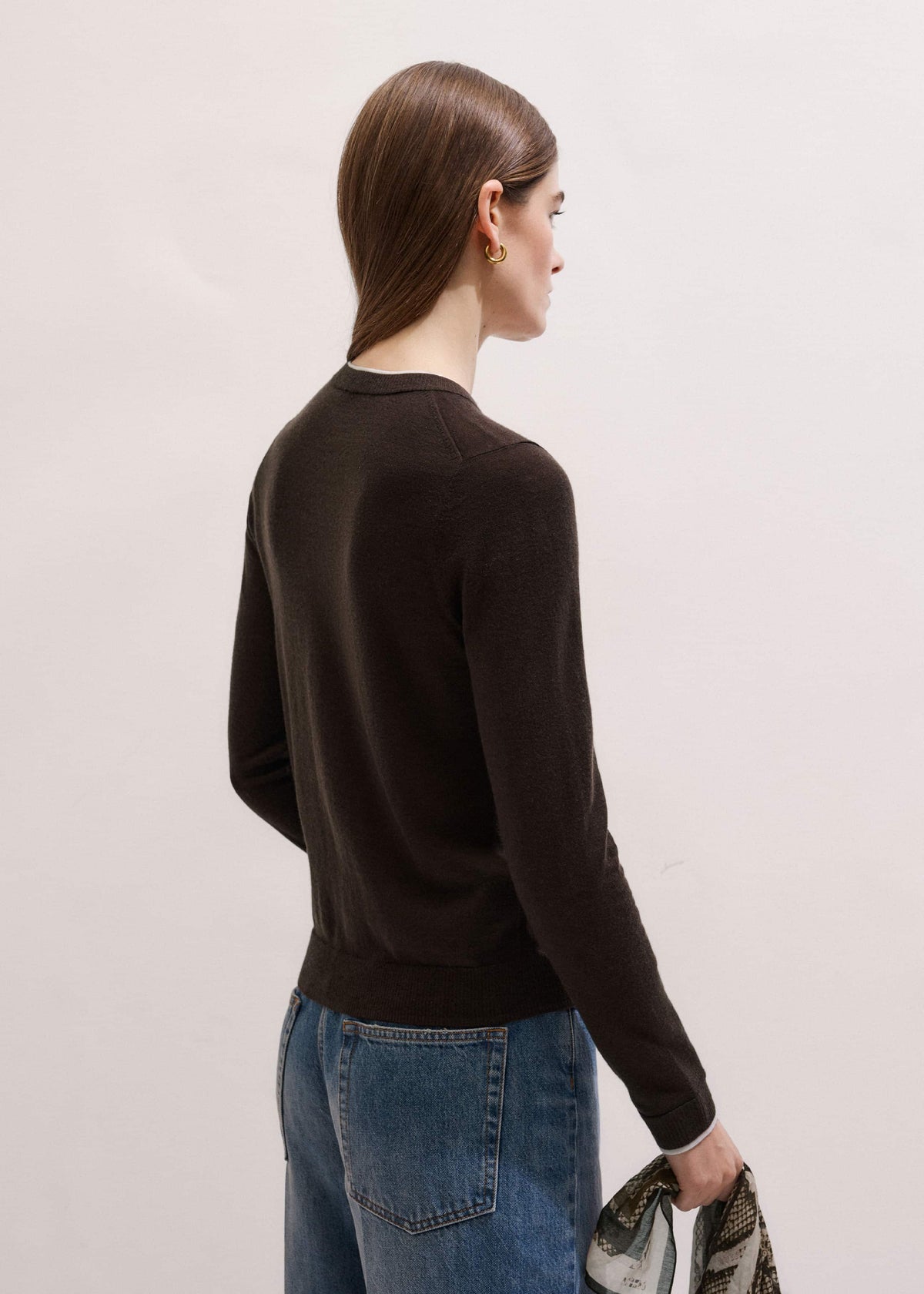ME+EM Brown Barely There Contrast Slim Cardigan