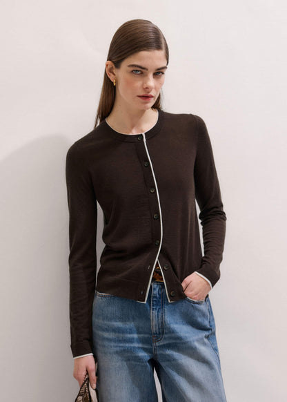 ME+EM Brown Barely There Contrast Slim Cardigan