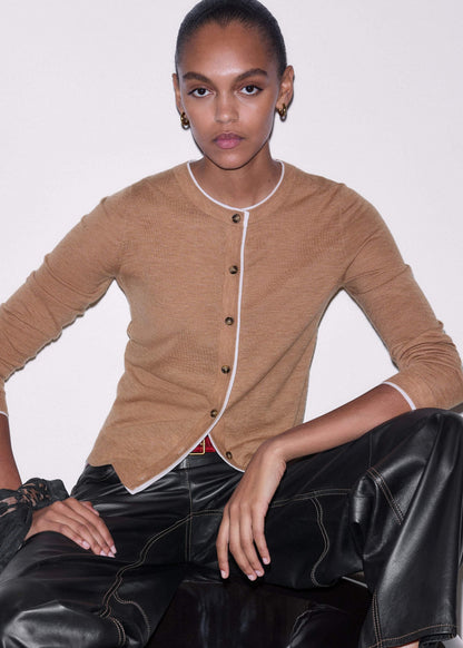 ME+EM Camel Brown Barely There Contrast Slim Cardigan