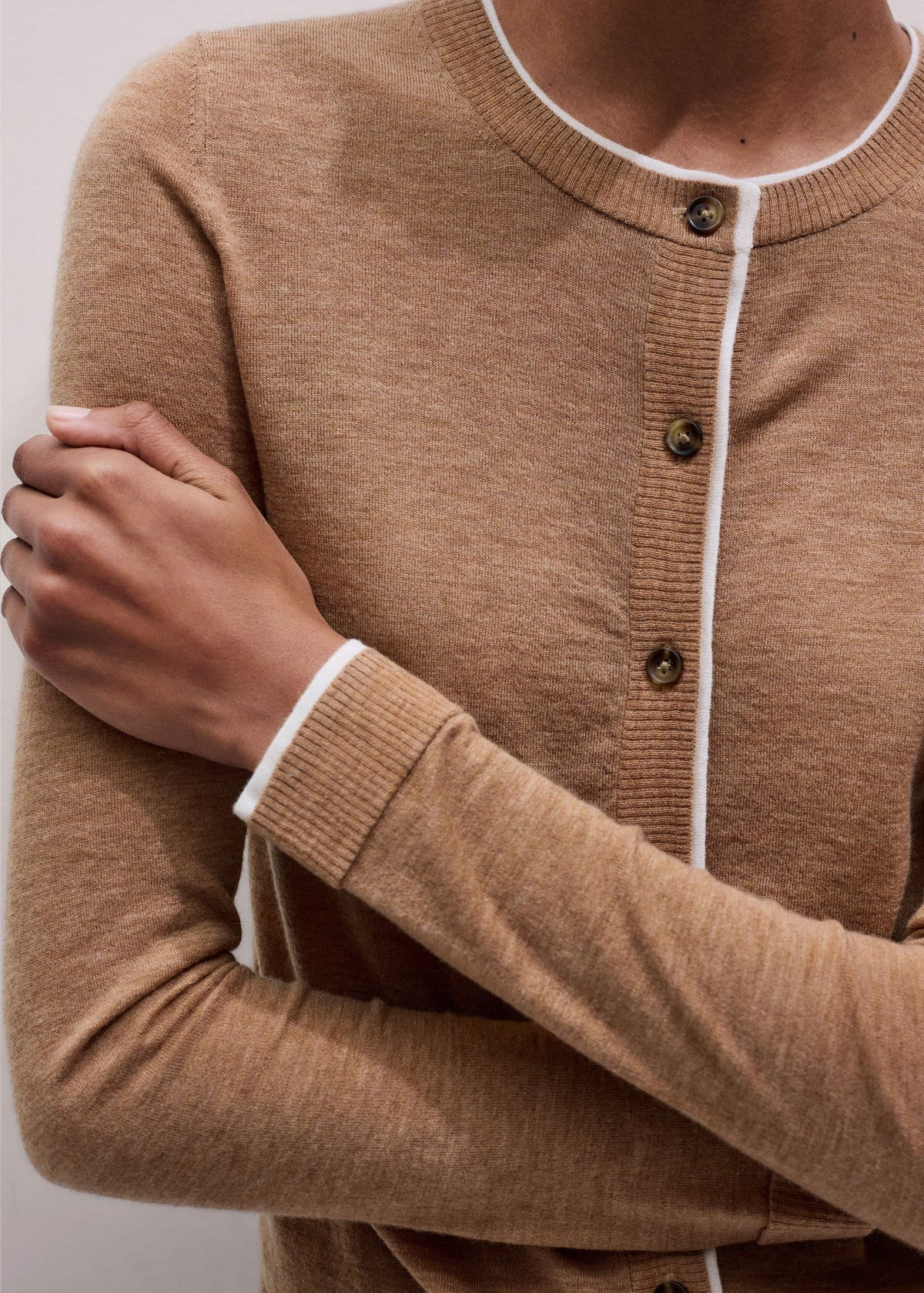 ME+EM Camel Brown Barely There Contrast Slim Cardigan