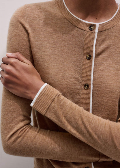 ME+EM Camel Brown Barely There Contrast Slim Cardigan