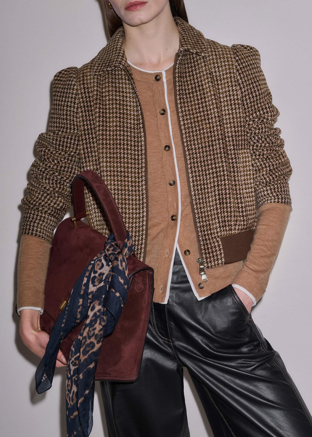 ME+EM Camel Brown Barely There Contrast Slim Cardigan