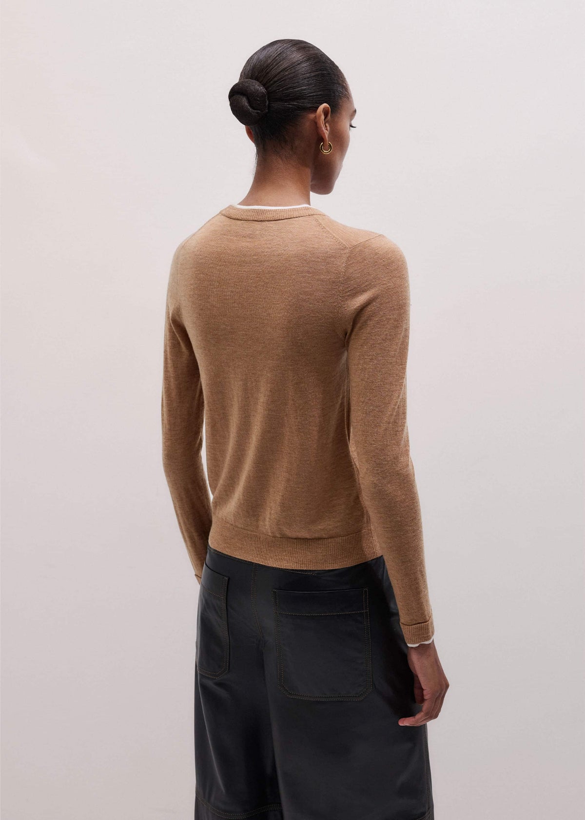ME+EM Camel Brown Barely There Contrast Slim Cardigan