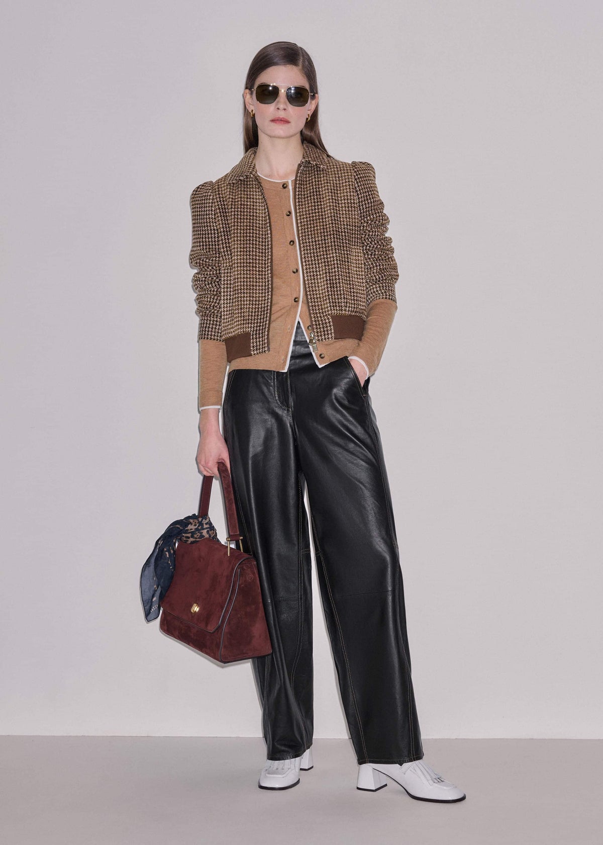 ME+EM Camel Brown Barely There Contrast Slim Cardigan