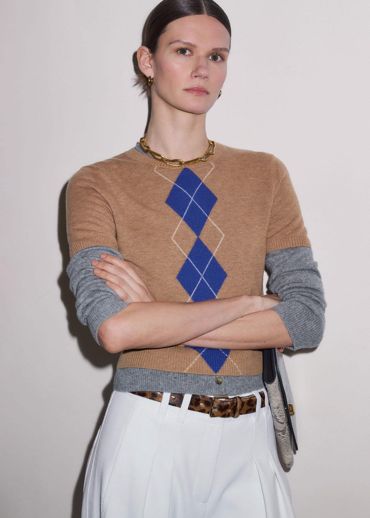 ME+EM Brown Fine Argyle Slim Tee