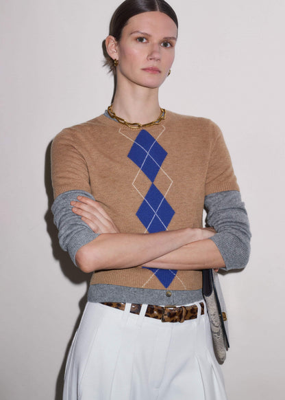 ME+EM Brown Fine Argyle Slim Tee