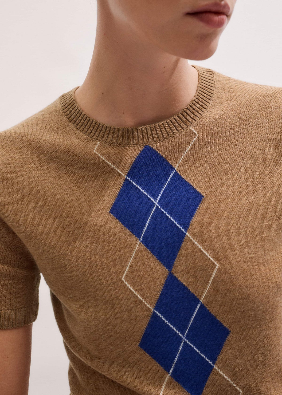 ME+EM Brown Fine Argyle Slim Tee