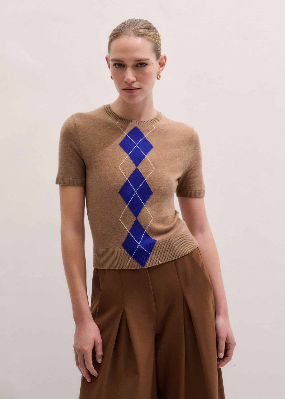 ME+EM Brown Fine Argyle Slim Tee