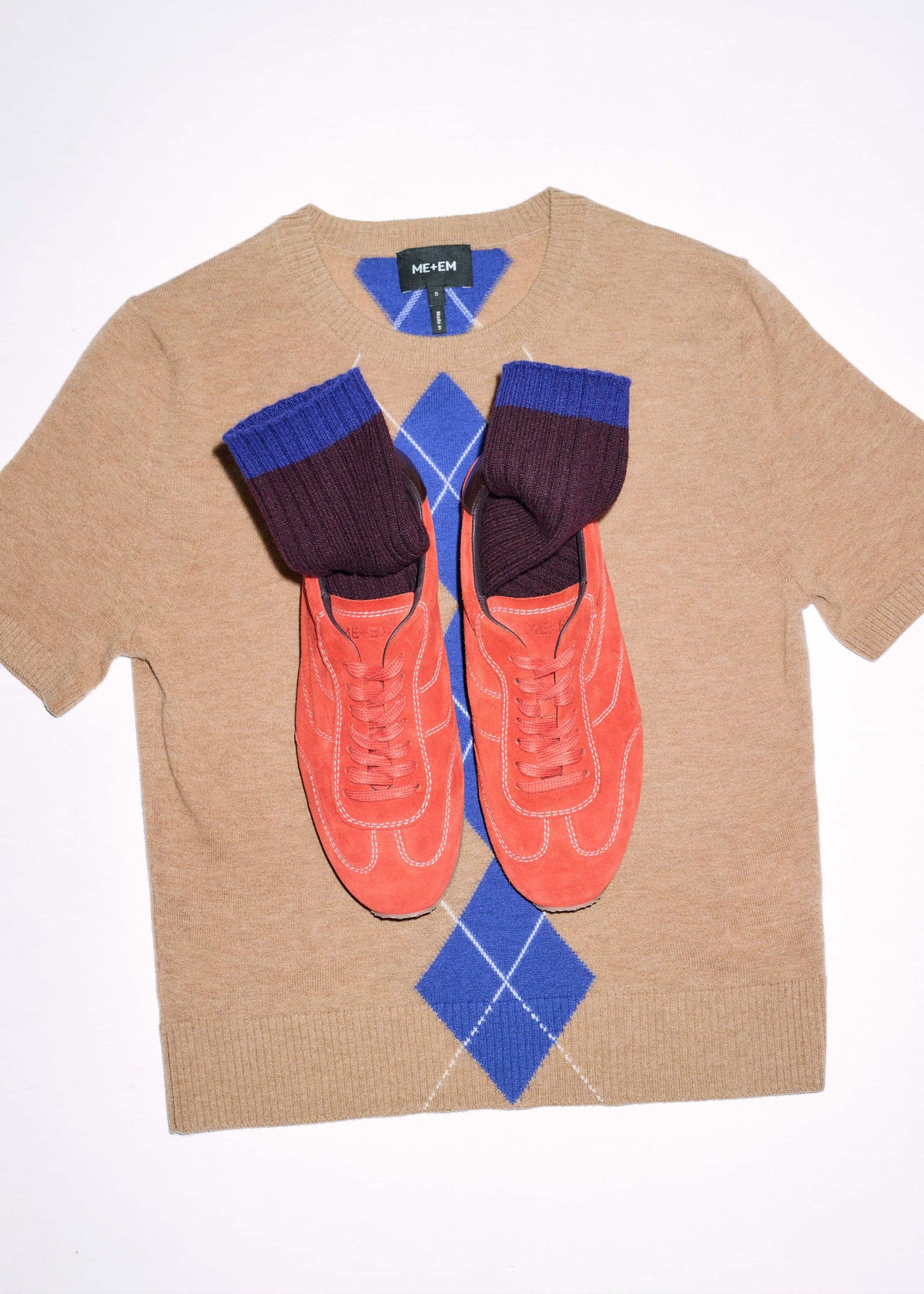 ME+EM Brown Fine Argyle Slim Tee