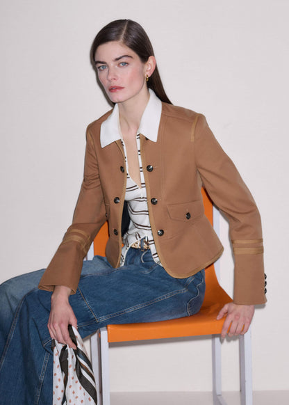 ME+EM Cream Two-Way Zip Stripe Slim Tee