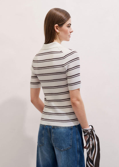 ME+EM Cream Two-Way Zip Stripe Slim Tee