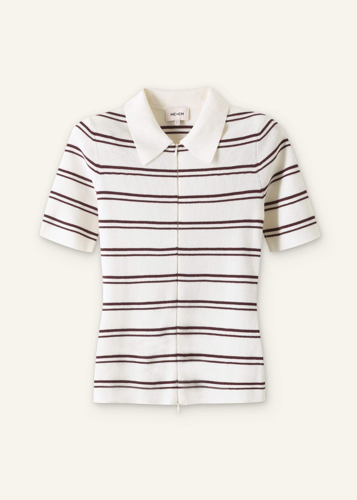ME+EM Cream Two-Way Zip Stripe Slim Tee