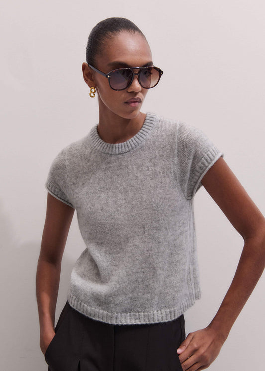 ME+EM Gray Merino Cashmere Silk Straight Baby Tee
