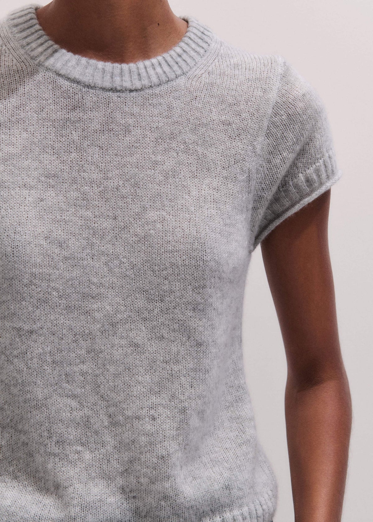 ME+EM Gray Merino Cashmere Silk Straight Baby Tee