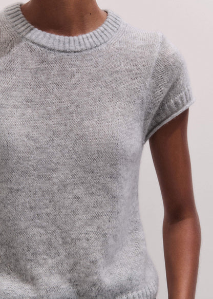 ME+EM Gray Merino Cashmere Silk Straight Baby Tee