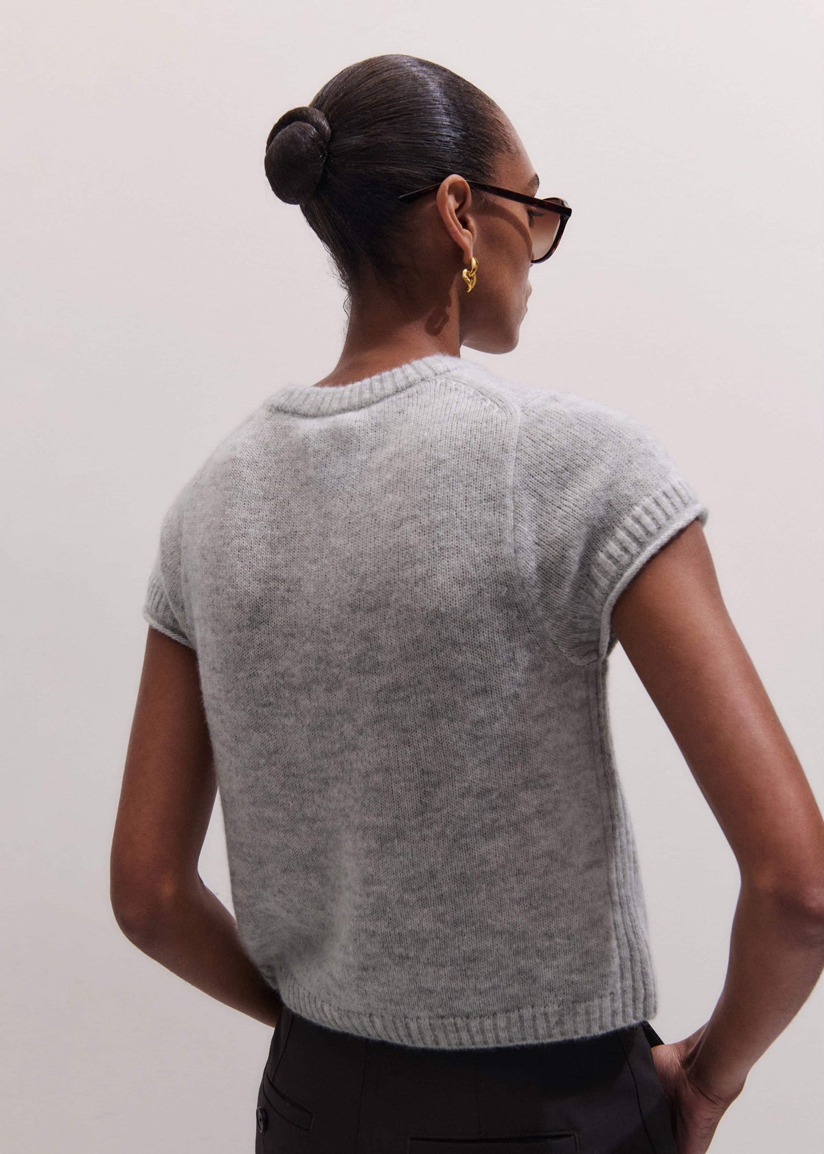 ME+EM Gray Merino Cashmere Silk Straight Baby Tee