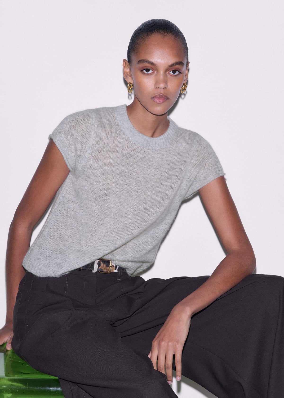ME+EM Gray Merino Cashmere Silk Straight Baby Tee