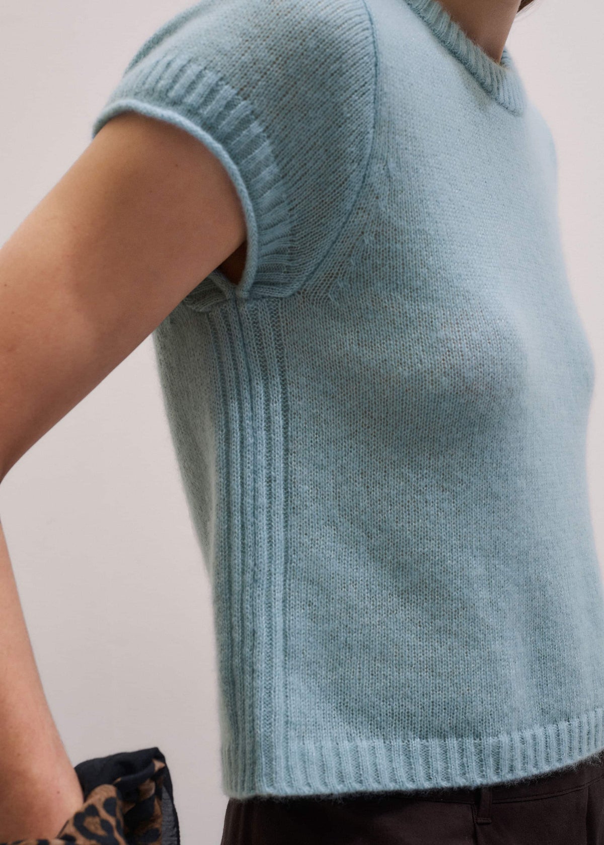 ME+EM Blue Merino Cashmere Silk Straight Baby Tee
