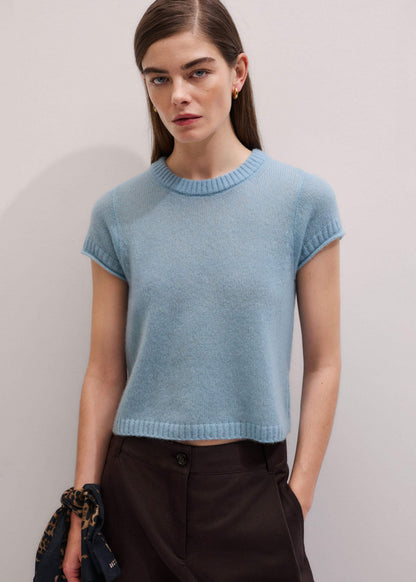 ME+EM Blue Merino Cashmere Silk Straight Baby Tee