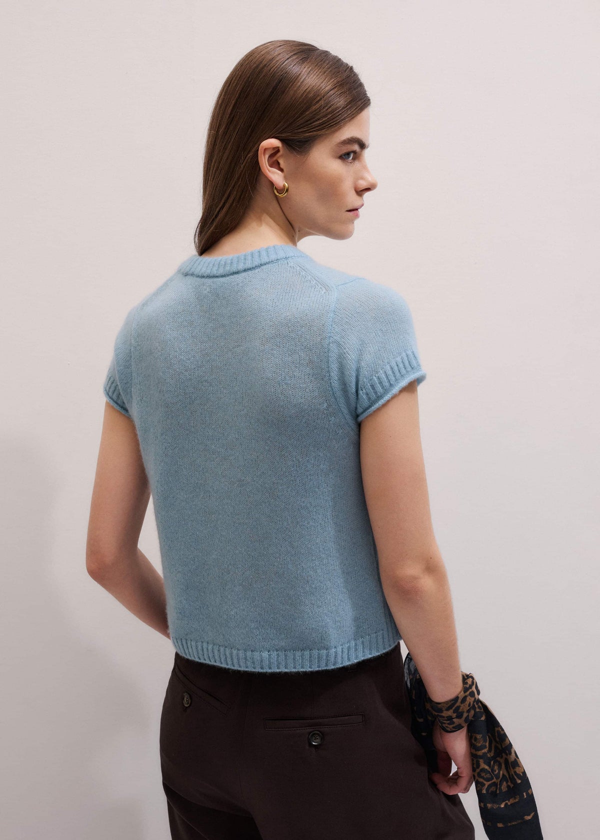 ME+EM Blue Merino Cashmere Silk Straight Baby Tee