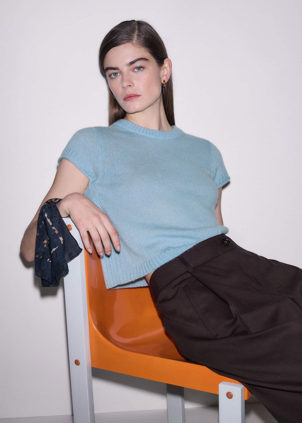 ME+EM Blue Merino Cashmere Silk Straight Baby Tee
