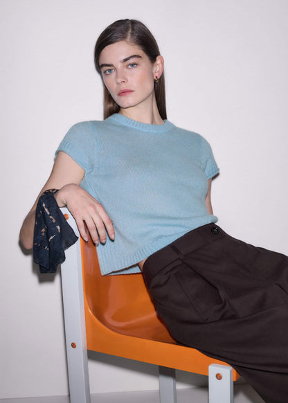 ME+EM Blue Merino Cashmere Silk Straight Baby Tee