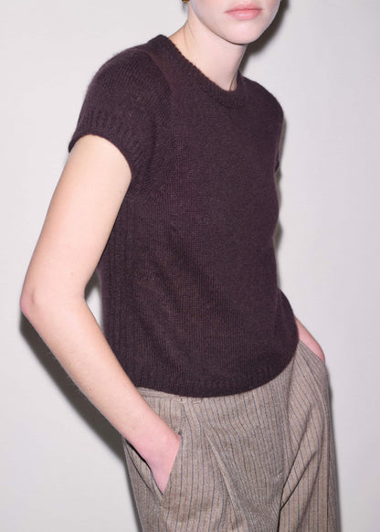 ME+EM Brown Merino Cashmere Silk Straight Baby Tee