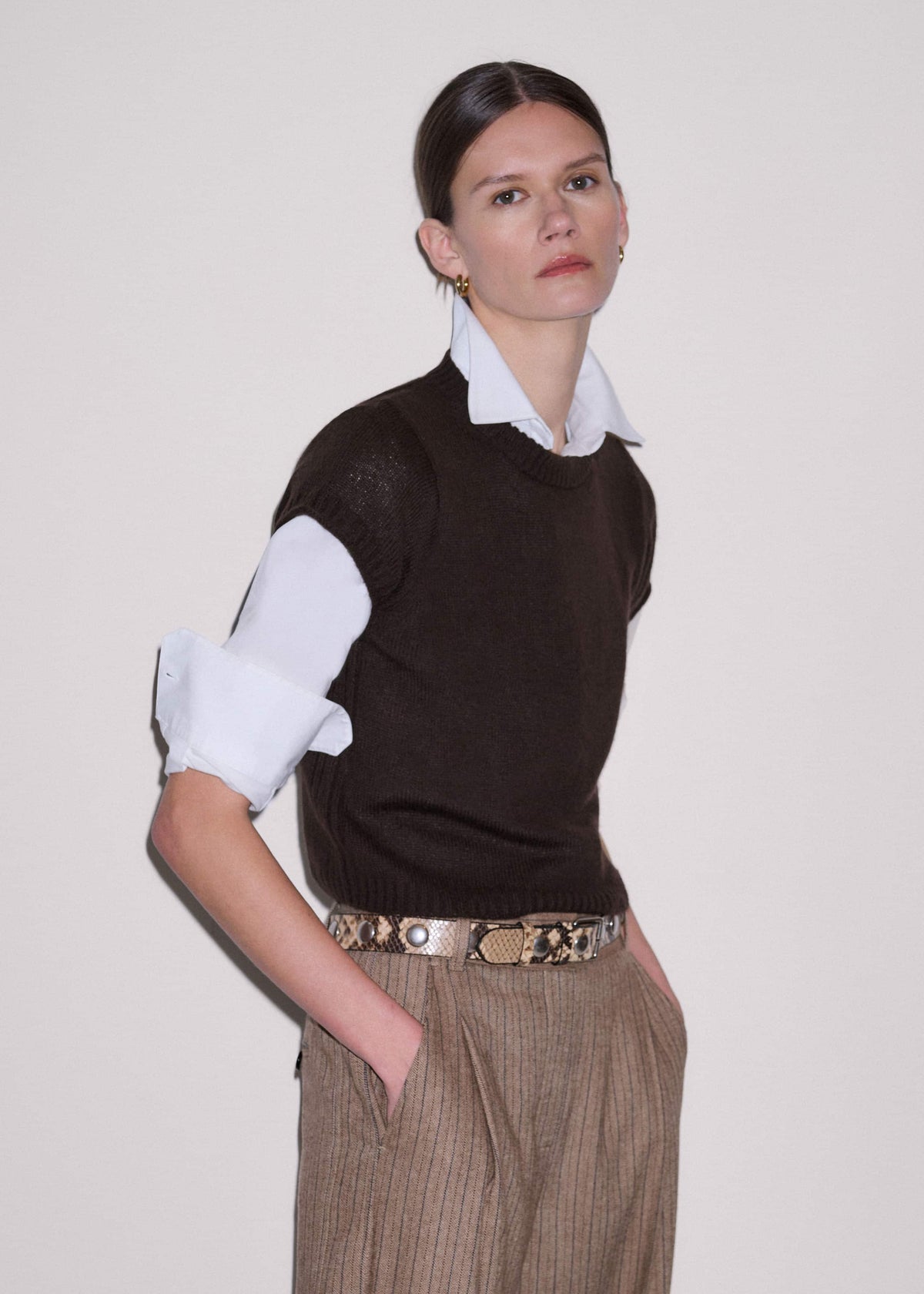 ME+EM Brown Merino Cashmere Silk Straight Baby Tee