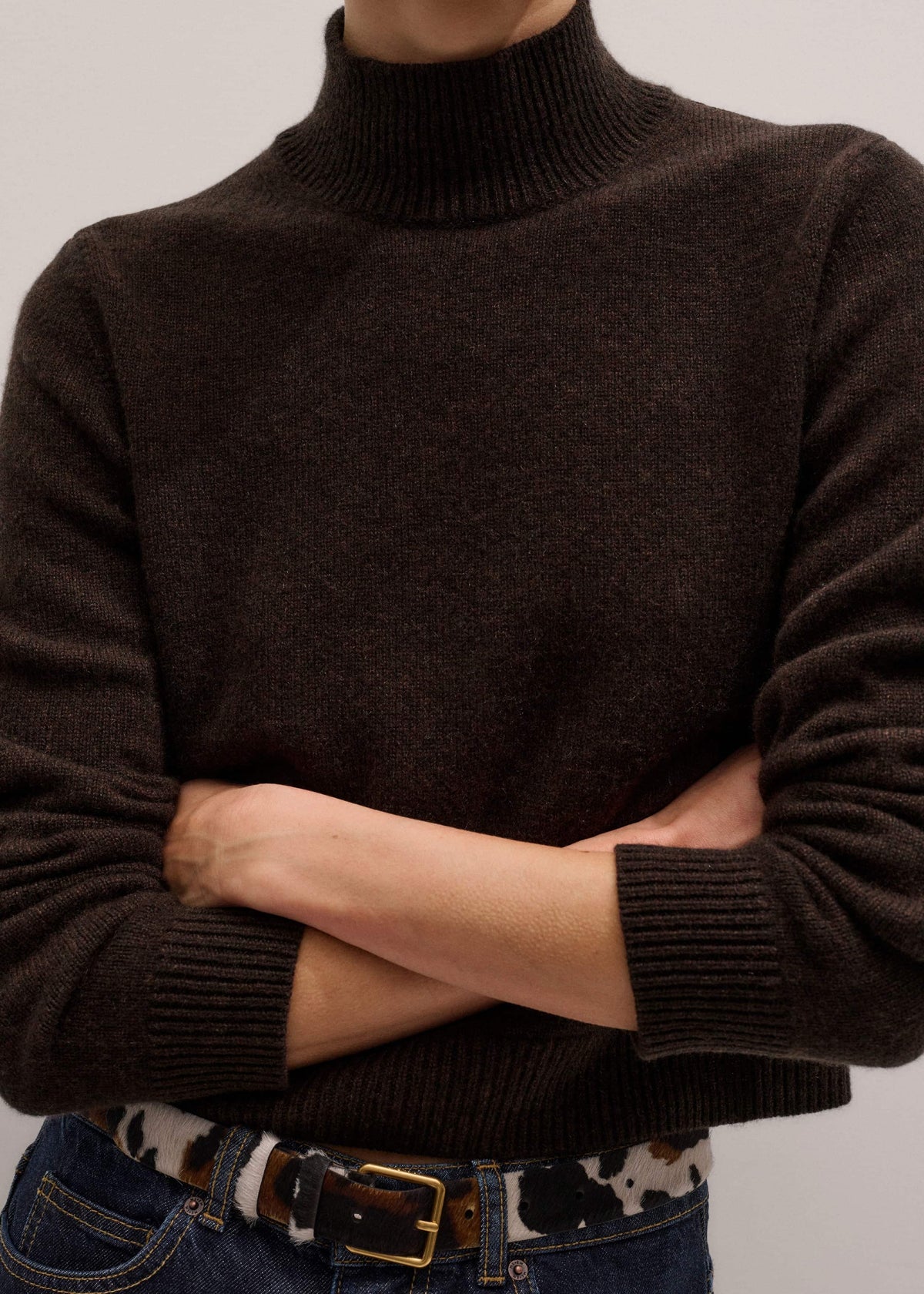 ME+EM Brown Cashmere High Neck Crop Jumper