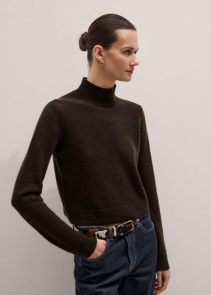 ME+EM Brown Cashmere High Neck Crop Jumper