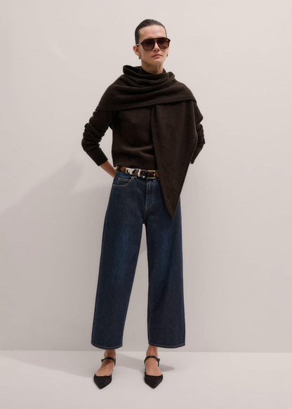 ME+EM Brown Cashmere High Neck Crop Jumper