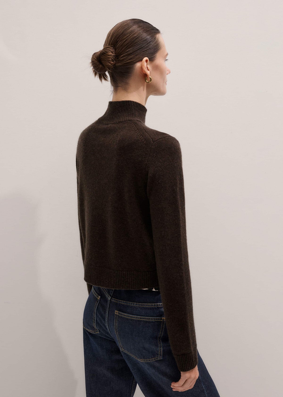 ME+EM Brown Cashmere High Neck Crop Jumper