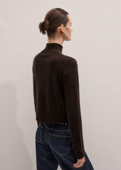 ME+EM Brown Cashmere High Neck Crop Jumper