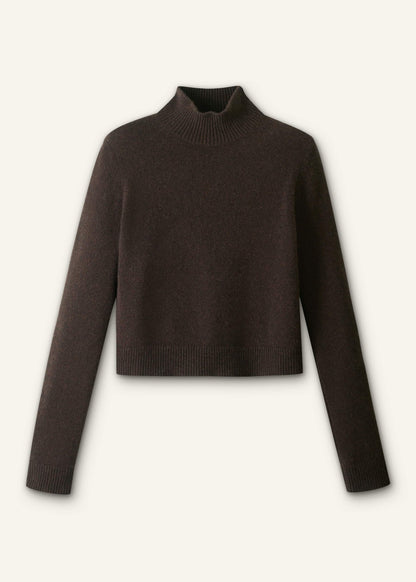 ME+EM Brown Cashmere High Neck Crop Jumper
