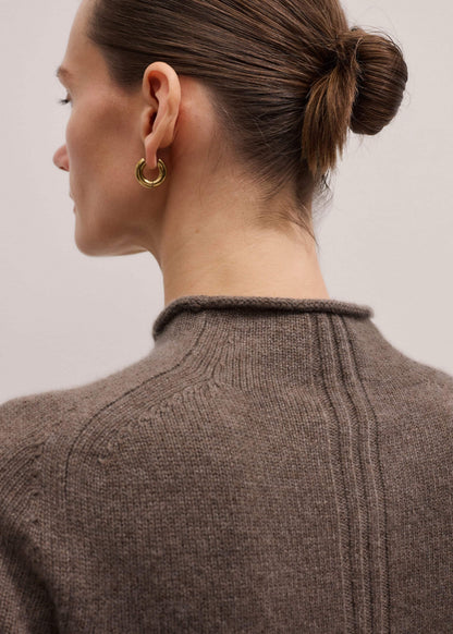ME+EM Brown Cashmere Roll Trim Knit Tee