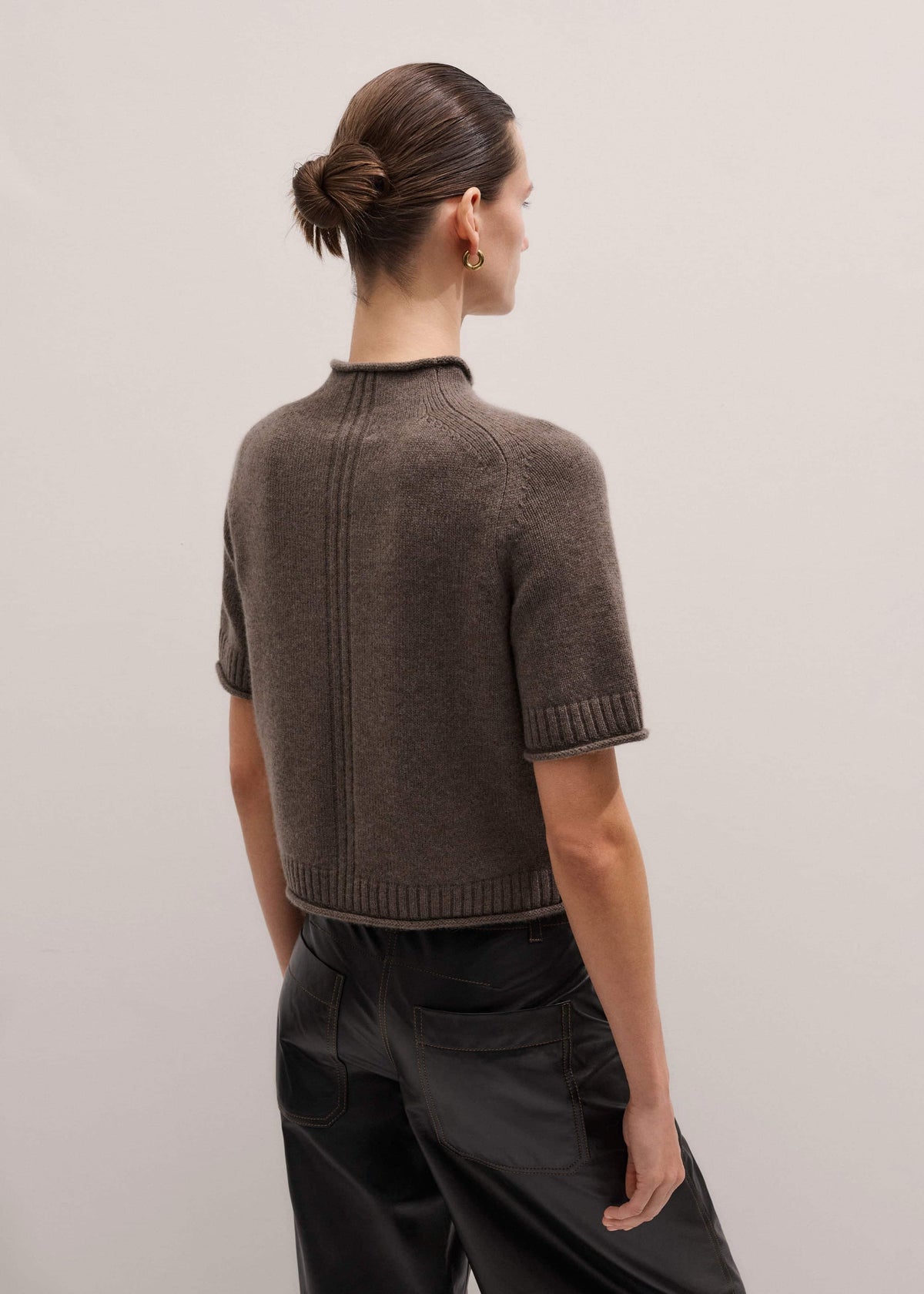 ME+EM Brown Cashmere Roll Trim Knit Tee