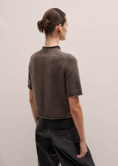 ME+EM Brown Cashmere Roll Trim Knit Tee