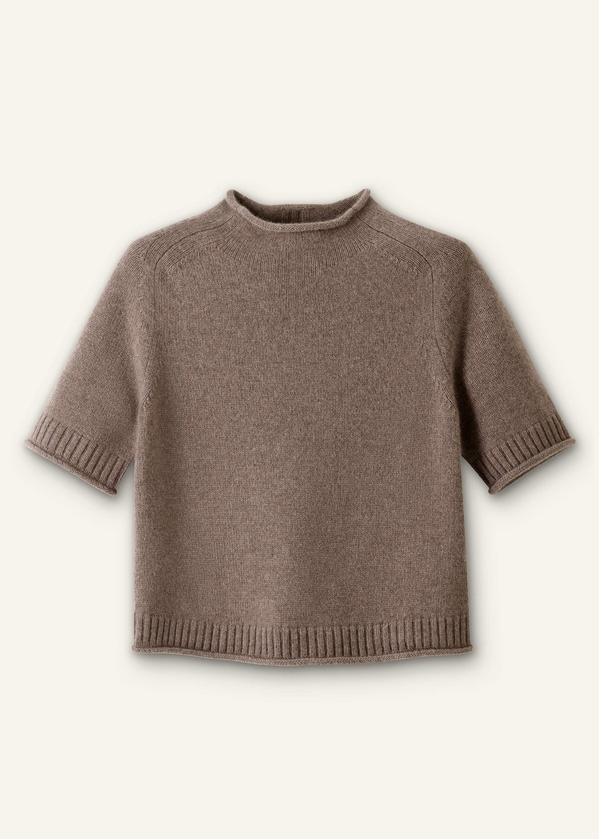 ME+EM Brown Cashmere Roll Trim Knit Tee