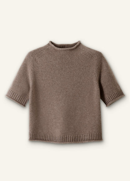 ME+EM Brown Cashmere Roll Trim Knit Tee