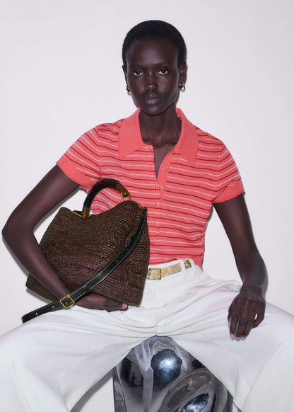 ME+EM Pink Textured Stripe Straight Sporty Smart Polo Tee
