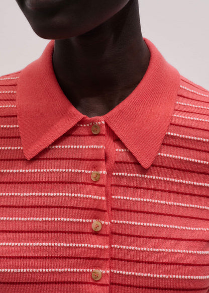 ME+EM Pink Textured Stripe Straight Sporty Smart Polo Tee