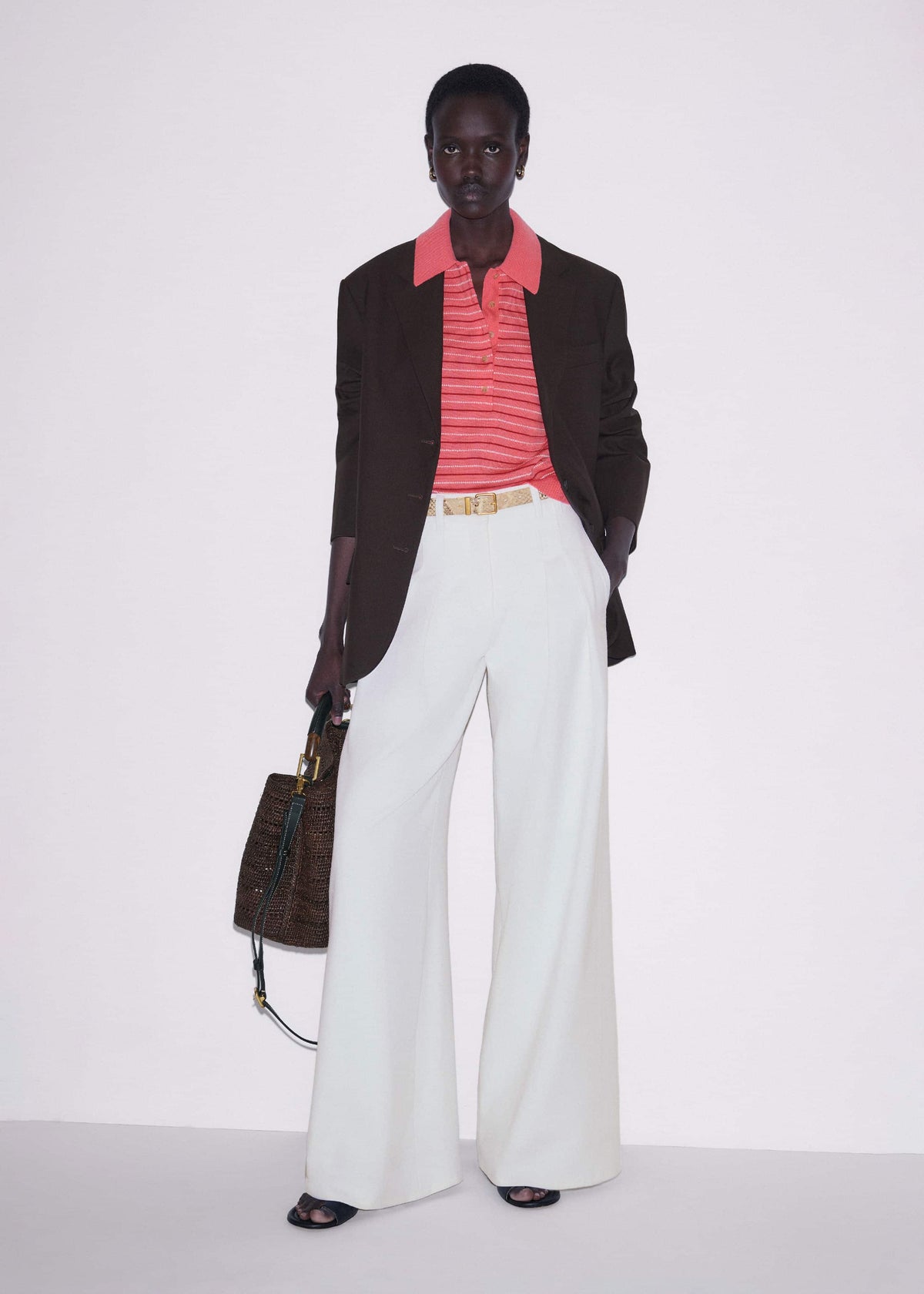 ME+EM Pink Textured Stripe Straight Sporty Smart Polo Tee